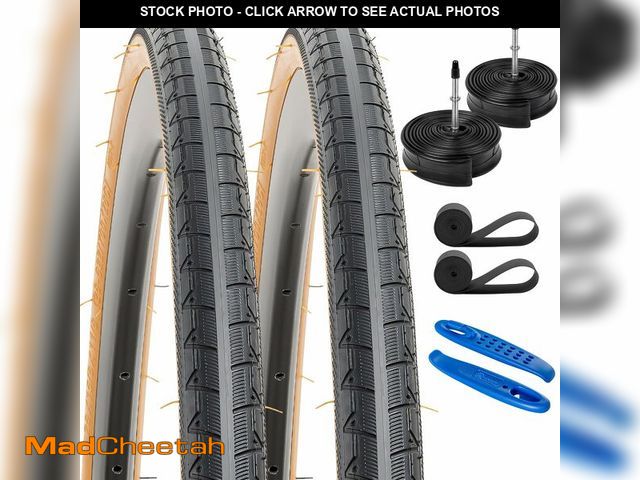 Lot 74-13565310 - 2-PCS 700C Road Bike Tires 700x28C/28-622 28x1 5/8x1 1/8 and 700 Heavy Duty Bike Tubes Presta Valve ...