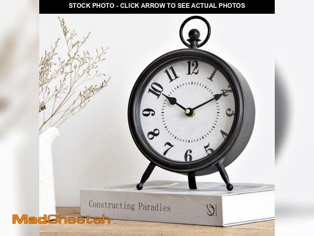 Lot 74-12314860 - Vintage Black Table Clock on Stand, Decorative Desk and Shelf Clock, Rustic Mantel Clock Farmhouse C...