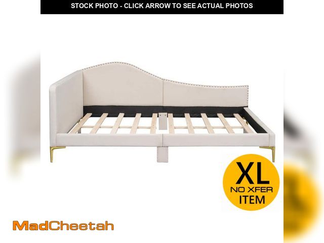 Lot 74-12746579 - Harper &amp; Bright Designs Beige Full Size Linen Upholstered Daybed with Headboard and Armrest, Sup...