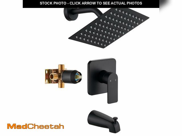 Lot 74-12710008 - Black Tub Shower Faucet Set Complete with 8-Inch Rainfall Shower Head and Tub Spout Included Shower ...