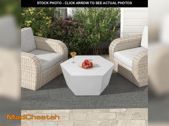 Lot 74-12659683 - UPHA 28 in. Pure White Hexagon Concrete Outdoor Coffee Table, Patio Conversation Table - UNUSED
