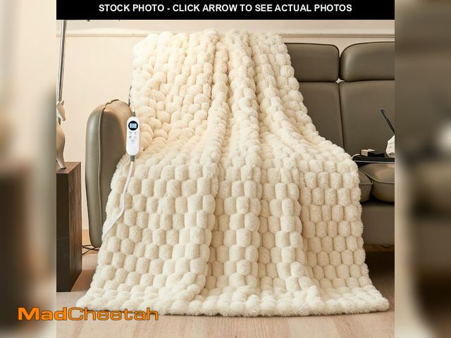 Lot 74-12971565 - Eastsora Electric Heated Blanket Throw 50''x60'' Ã¢â¬â Soft Ribbed Faux Fur Fast Heating Blanket ...