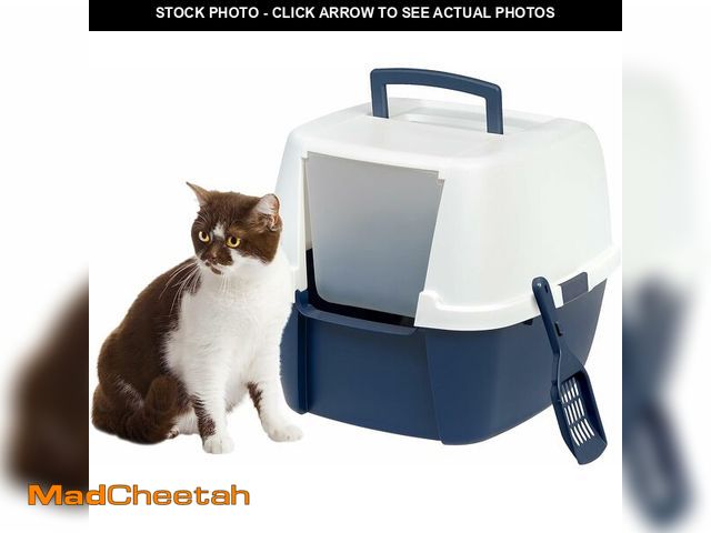 Lot 74-14581913 - IRIS USA Large Front Door Cat Litter Box, Walk-in Entry, Navy - UNUSED