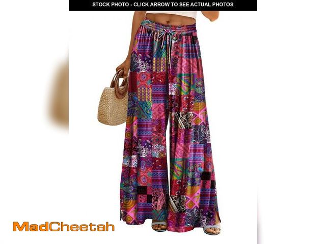 Lot 74-12381922 - YESNO Women Summer Boho Palazzo Pants High Waist Wide Leg Floral Casual Cotton Lounge Trousers with ...