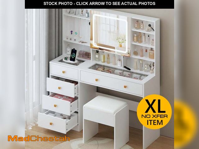 Lot 74-13149244 - Ktaxon Large 47.2" Makeup Vanity with 3 Color Lights, Vanity Desk with USB Charging Station, Vanity ...