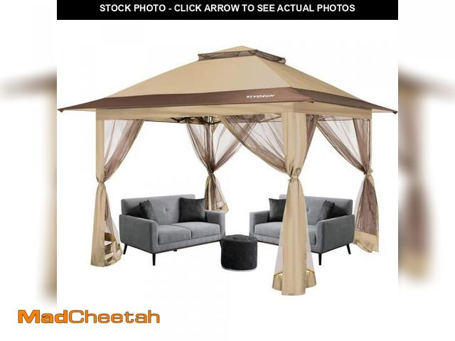 Lot 74-12145923 - VIVOSUN 13 ft. x 13 ft. Khaki Pop Up Canopy Tent with Mosquito Netting, Center Lock, Storage Bag - U...