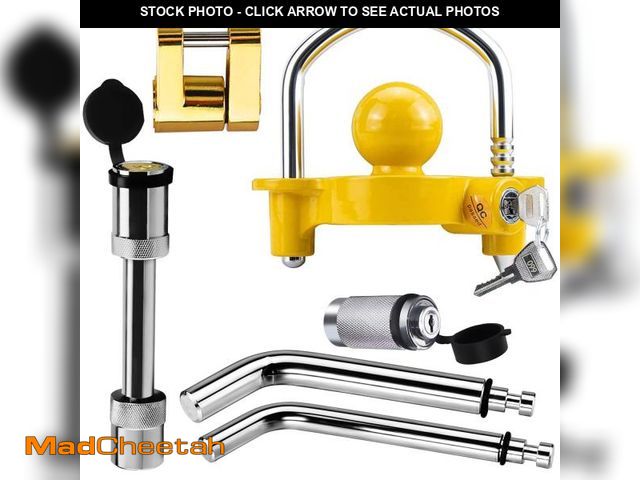 Lot 74-11550203 - Funmit Trailer Hitch Security Lock Set Including Yellow U-Shaped Universal Ball Hitch Lock, 1/2" and...
