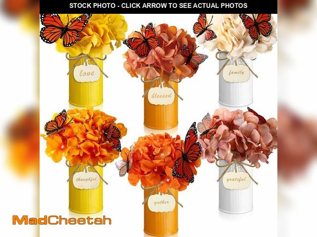 Lot 74-12975223 - Mimorou 6 Set Vintage Autumn Flowers Table Centerpiece with Metal Pots Faux Fall Table Centerpiece w...