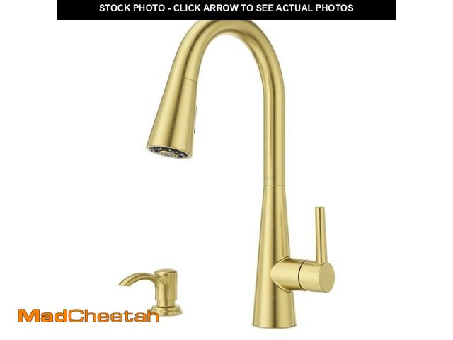 Lot 74-13039333 - Pfister Barulli Single Handle Pull Down Sprayer Kitchen Faucet with Deckplate Included and Soap Disp...