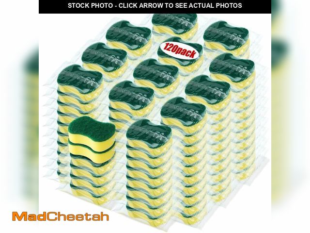 Lot 74-14340264 - Tanlade 120 Pcs Individually Wrapped Sponges Kitchen Bulk Non Scratch Scouring Sponges for Dishes Ho...