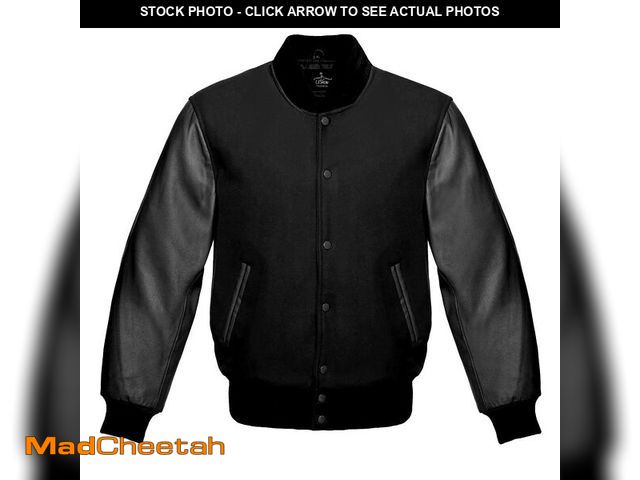 Lot 74-12702997 - Lishow Fashion Varsity Baseball Letterman Bomber School Collage Black Wool &amp; Genuine Black Leath...