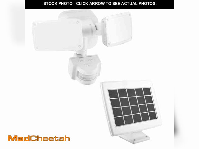Lot 74-14375145 - Defiant 180ÃÂ°  White Motion Sensor Solar Powered Outdoor 2-Head LED Security Flood Light 1000 Lume...