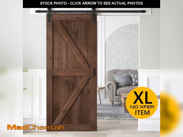 Lot 74-13073034 - ROYMELO 36x84 inch Sliding Barn Wood Door Slab with 6.6ft Hardware Kit and Handle, Coffee, K Shape, ...