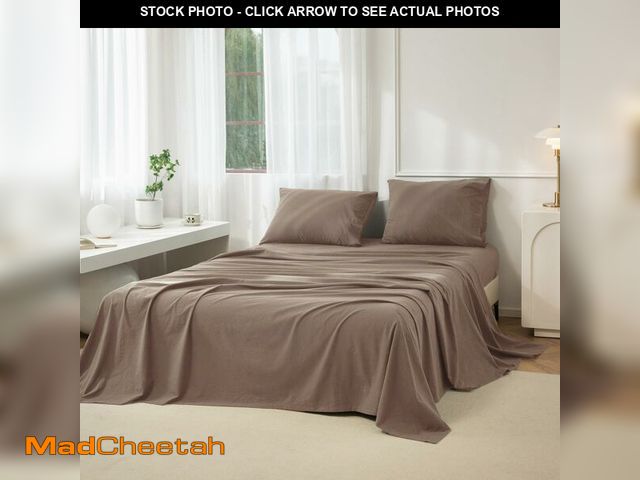 Lot 74-14210091 - JIYUAN Queen Size Sheet Set, 4-Piece - 100% Washed Cotton, Linen-Like Soft &amp; Breathable, Include...