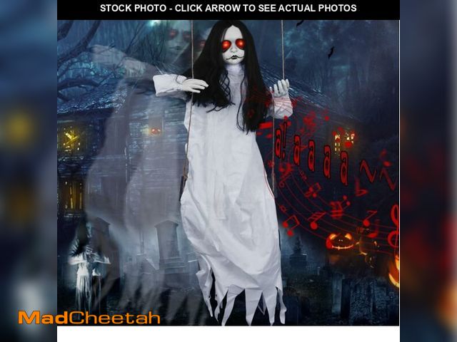 Lot 74-12977528 - Scary Halloween Decorations Outdoor Hanging Swinging Girl with Sound &amp; Slap Activated, Light Up ...