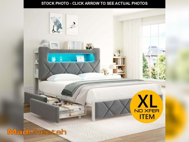 Lot 74-13779573 - Anyact Full size Bed frame with 2 storage drawers and Headboard Metal Platform Bed Frame &amp; LED L...