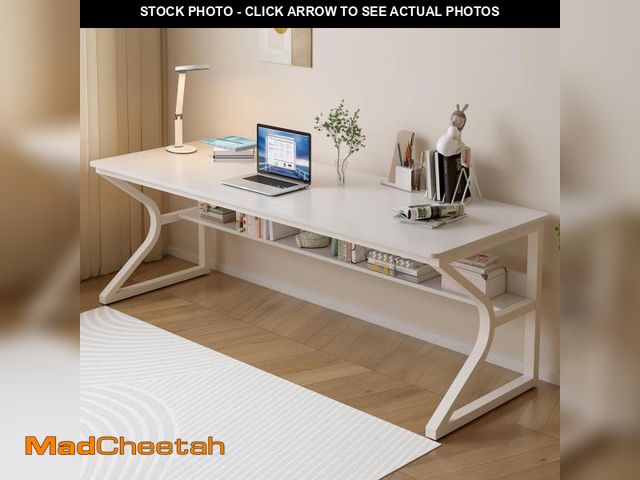 Lot 74-12486189 - OSCHF Extra Long Desk with Bookshelf - 71" Double Long Writing Table for 2-Person Workstation, Moder...