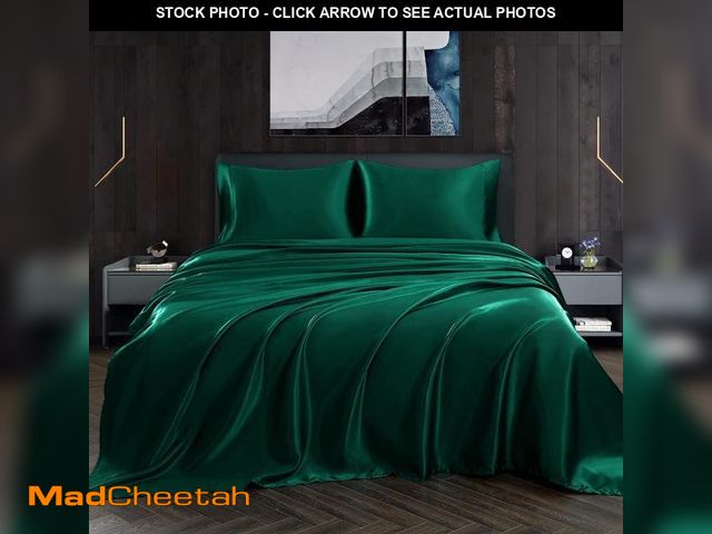 Lot 74-12216698 - Homiest 4pcs Satin Sheets Set Luxury Silky Satin Bedding Set with Deep Pocket, 1 Fitted Sheet + 1 Fl...