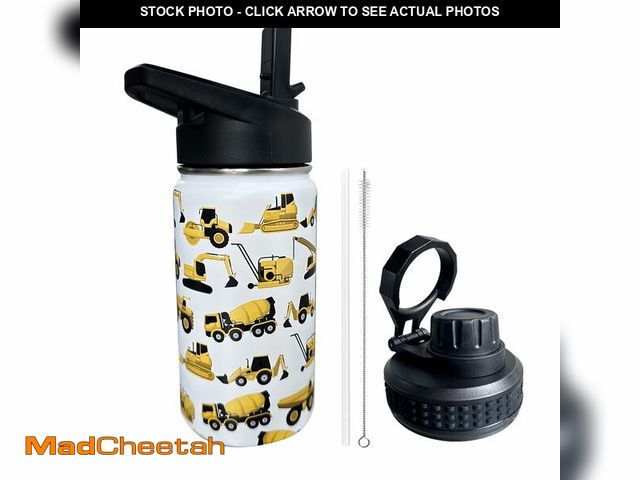 Lot 74-13520584 - Construction Truck Excavator Bulldozer Kids Water Bottle for School with Straw Lid12oz Stainless Ste...