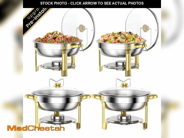 Lot 74-12836784 - Chafing Dish Buffet Set 4 Pack: TINANA 5QT Stainless Steel Chafing Dishes with Glass Lid &amp; Lid H...