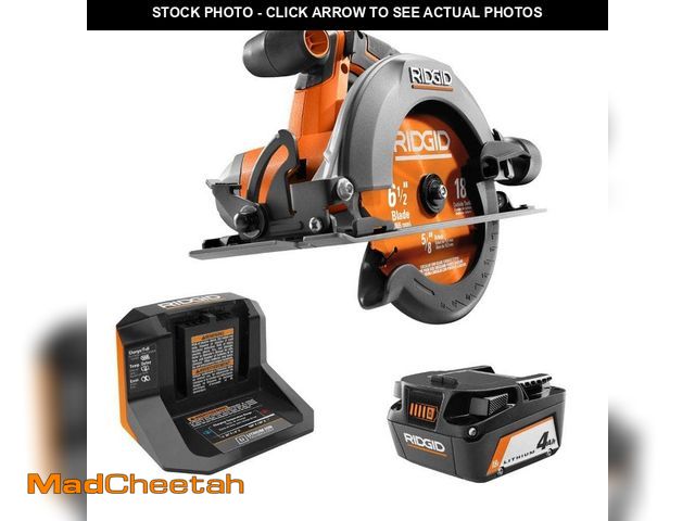 Lot 74-12746155 - RIDGID 18V Cordless 6-1/2-in. Circular Saw Kit with 4.0 Ah Battery and Charger - UNUSED