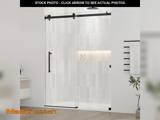 Lot 74-12106709 - DELAVIN 56-60.in W x 72.in H Frameless Shower Door, Water Repellent Black Shower Door with 5/16" (8m...