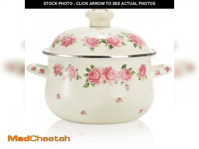 Lot 74-12313138 - SOUJOY Enamel Stockpot with Lid, 2.8 Quart Retro Cooking Pot, Vintage Floral Stew Bean Simmer Pot wi...