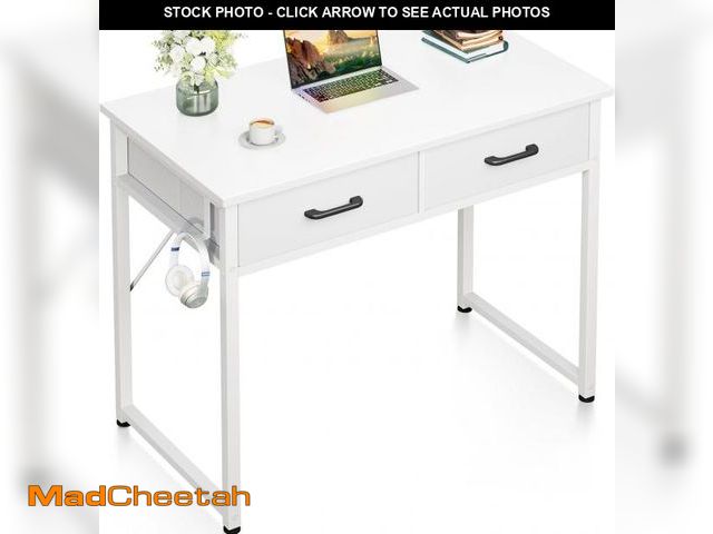 Lot 74-12096007 - Casaottima 32 Inch Small Office Computer Desk with 2 Drawers &amp; Headphone Hook - Compact Writing ...