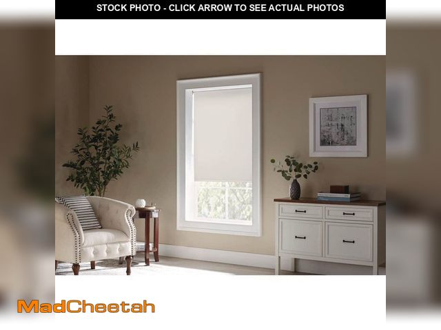 Lot 74-14343935 - Cut to Size Cream Cordless Blackout Vinyl Roller Shade 55.25 in. W x 78 in. L - UNUSED