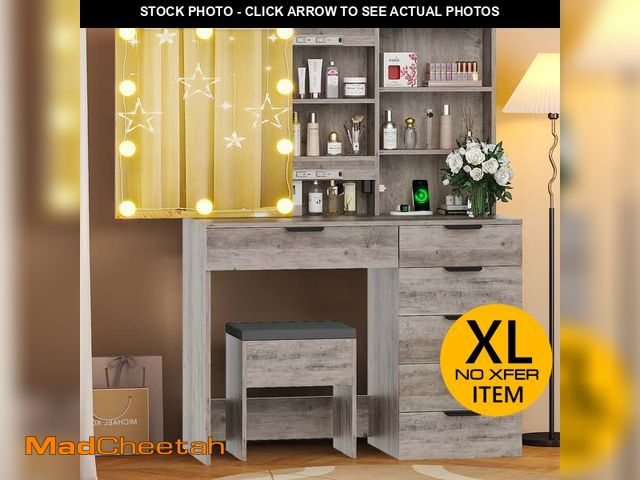 Lot 74-13818051 - Ktaxon Vanity Table Set with Charging Stationfor Bedroom Makeup Dressing Table with Sliding Mirror,G...