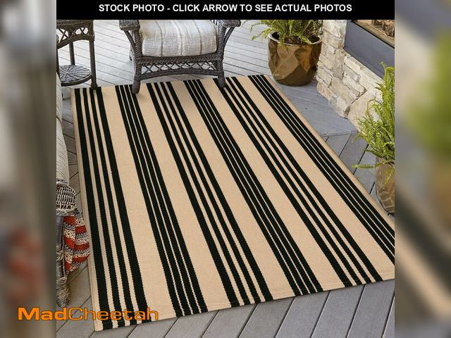 Lot 74-14211994 - OJIA Outdoor Area Rugs 4'x6', Black and Tan Outdoor Rug Machine Washable Patio Rugs Cotton Hand Wove...