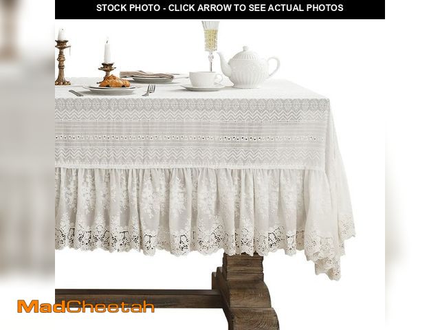 Lot 74-14271048 - patdrea Vintage White Lace Tablecloth,Design Embroidered Cotton Ruffle Table Cloth for Rectangle Tab...