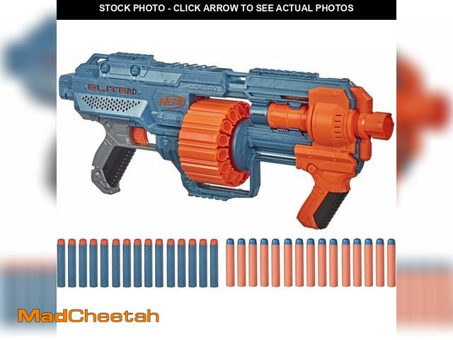 Lot 74-14348917 - Nerf Elite 2.0 Shockwave RD-15 Dart Blaster, 30 Nerf Elite Darts, 15-Dart Rotating Drum, Kids Outdoo...