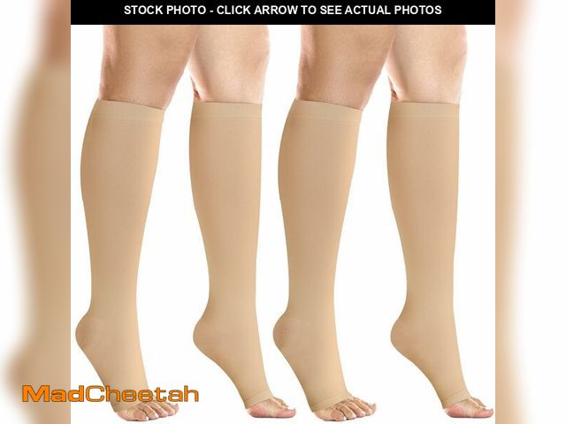 Lot 74-14204843 - +MD 2 Pairs 20-30 mmHg Compression Socks for Women &amp; Men, Knee High Open Toe Stockings, Graduate...