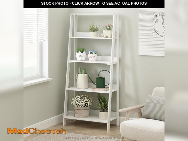 Lot 74-12098219 - Furinno Ladder Display Shelf, 5-Tier, White - UNUSED