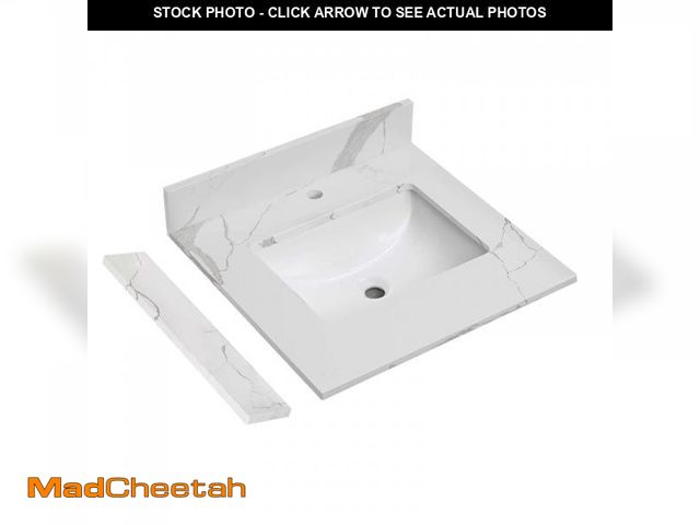 Lot 74-12133802 - EQLOO 24 in.W x 22 in.D Quartz Calacatta River Vanity Top,with Undermount Middle Sink Vanity Top,wit...