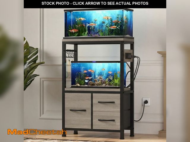 Lot 74-14209512 - Heybly 5-10 Gallon Fish Tank Stand, Aquarium Stand with Drawer, Power Outlet, Heavy Duty Metal Frame...