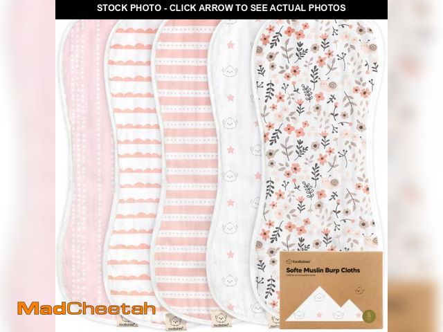 Lot 74-12302728 - 5-Pack Muslin Burp Cloths Baby Boy, Girl - Very Absorbent Baby Burp Cloth Rags, 8-Layers Viscose Der...