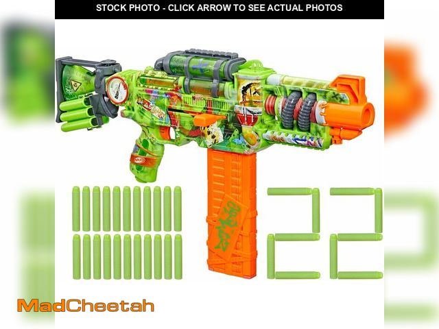 Lot 74-13696940 - Nerf Zombie Corrupter Dart Blaster, 22 Nerf Elite Darts, 18 Dart Clip, Dart Storage, Bolt Action, Ou...
