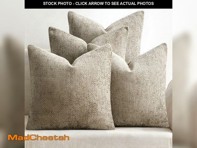 Lot 74-12975364 - MIULEE Pack of 4 Couch Throw Pillow Covers 18x18 Inch Khaki Soft Decorative Chenille Pillow Covers F...
