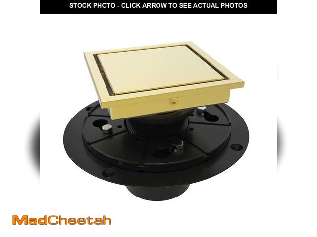 Lot 74-12883304 - WEBANG 4 Inch Square Shower Drain Gold Floor Drain with Flange Reversible 2-in-1 Cover Tile Insert G...