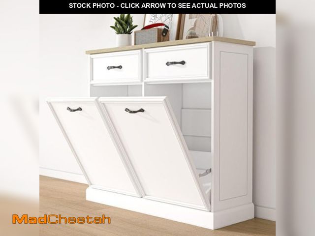Lot 74-12166003 - Tilt Out Trash Cabinet, Hidden Trash Storage Cabinet 20 Gallon, Freestanding White Garbage Can Cabin...