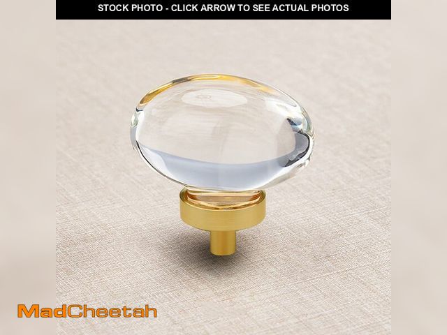 Lot 74-12970725 - CLCTK 8 Pack Glass Cabinet Knobs and Pulls, Oval Crystal Knobs for Dresser Drawers, Satin Brass/Gold...
