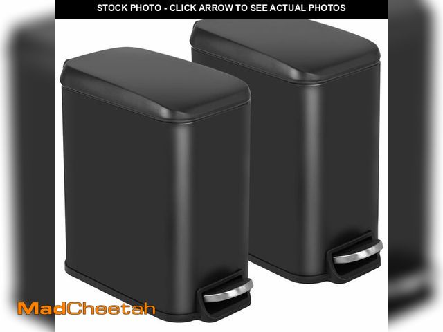 Lot 74-13788064 - BestOffice Slim Trash Can with Lid, 1.3 Gallon Step Pedal Small Trash Can, Black Stainless Trash Bin...