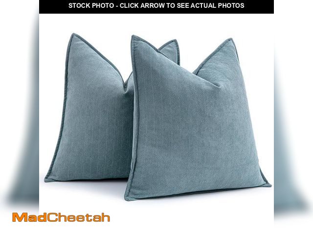 Lot 74-12118221 - MIULEE Pack of 2 Dusty Blue Decorative Pillow Covers 20x20 Inch Soft Chenille Luxurious Couch Throw ...