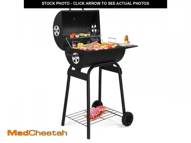 Lot 74-12511632 - Ktaxon Charcoal Grills Outdoor BBQ Grill,Barrel Charcoal Grill with Side Table and Wheels, Black - U...