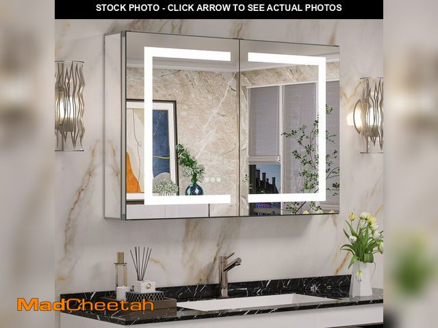 Lot 74-13123624 - Keonjinn 36x24 Inch Medicine Cabinet with Lights with Outlet, 3 Colors Dimmable LED Medicine Cabinet...