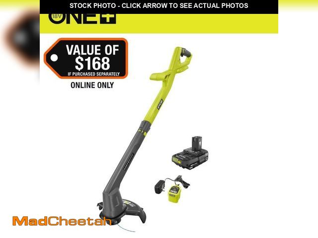 Lot 74-14559217 - RYOBI ONE+ 18V 10 in. Cordless Battery String Trimmer/Edger with 2.0 Ah Battery and Charger - UNUSED