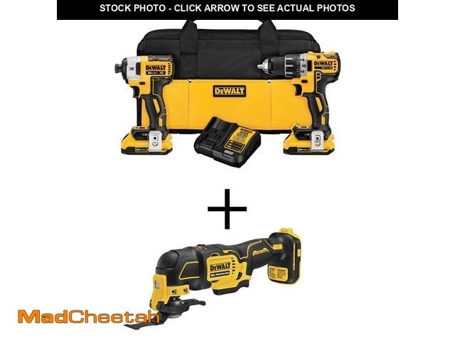 Lot 74-12791873 - DEWALT 20V MAX XR Cordless Drill/Impact 2 Tool Combo Kit, ATOMIC 20V Oscillating MultiTool, and (2) ...