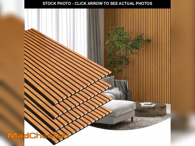 Lot 74-14366472 - Gaahing 4 Pack Wood Finish Accent Wall Panels, 3D Slat Acoustic Paneling for Recording Studio, Offic...